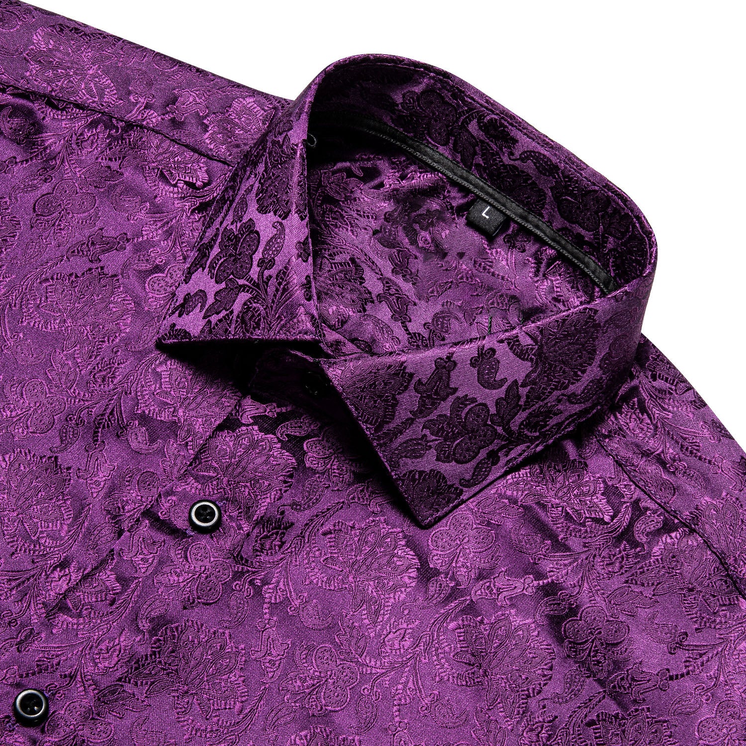 Purple Floral Silk Men's Long Sleeve Shirt