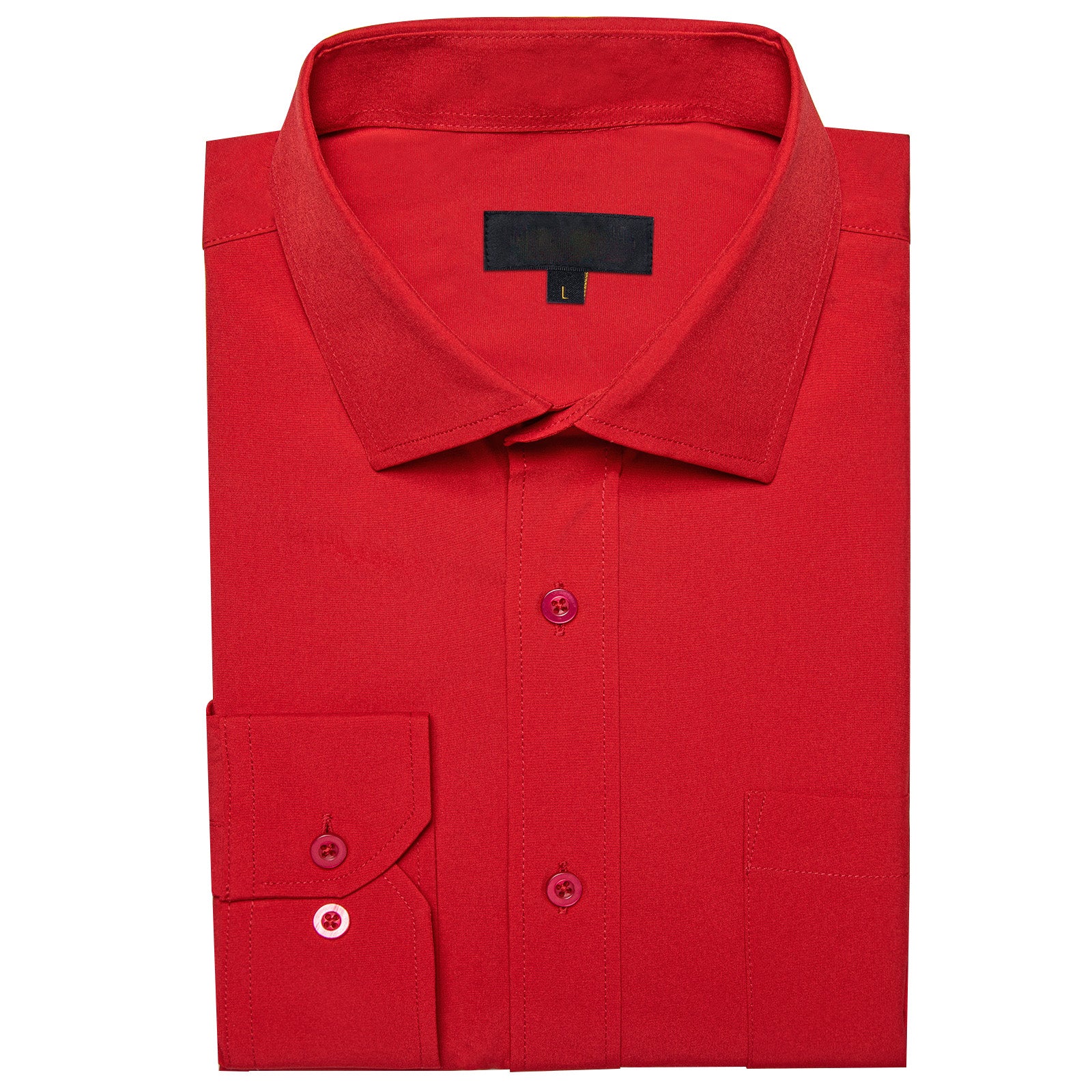 Red Solid Silk Men's Long Sleeve Business Shirt