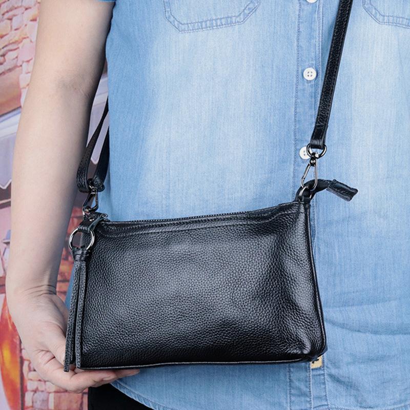 GenuineLeather Tassel Shoulder Crossbody Bag