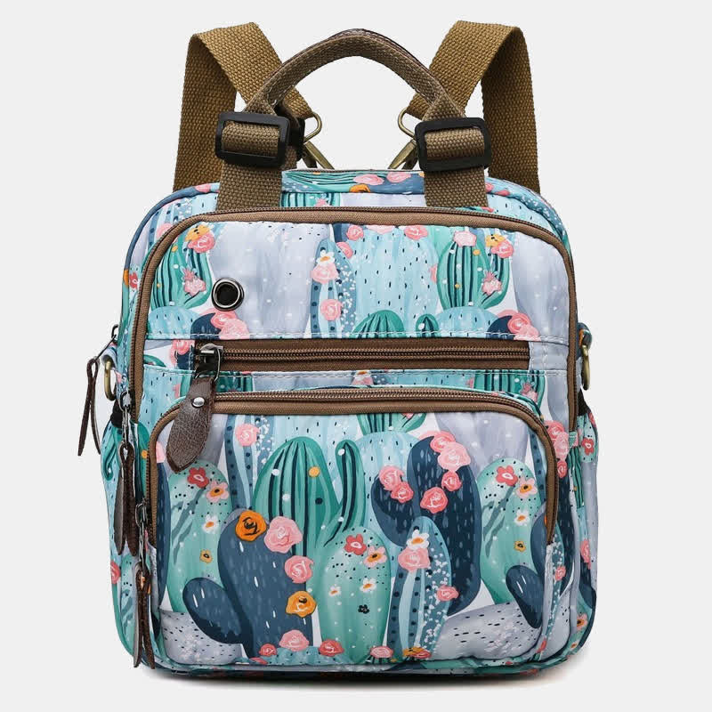 Multifunctional Waterproof Flower Printing Backpack Floral Diaper Bag Crossbody Bag
