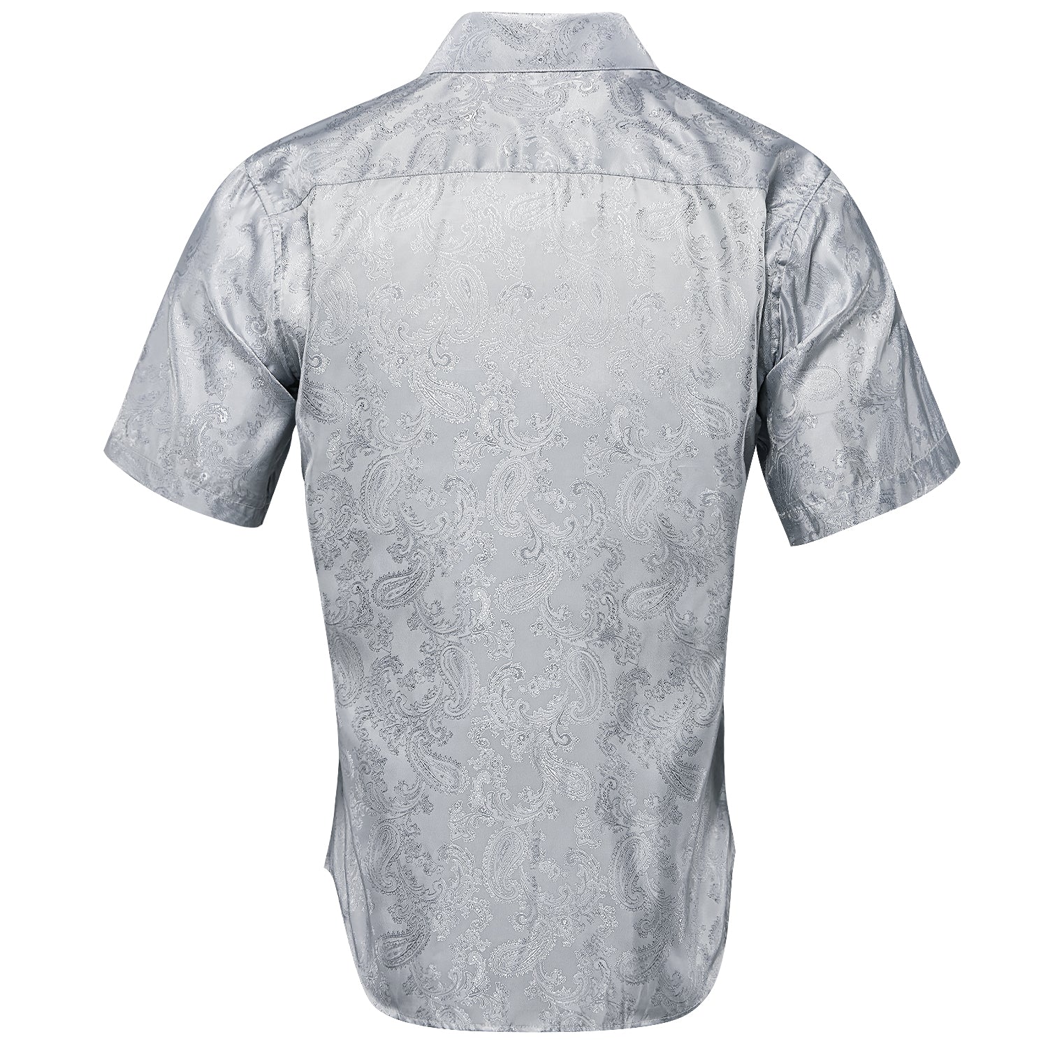 New Grey Paisley Silk Men's Short Sleeve Shirt
