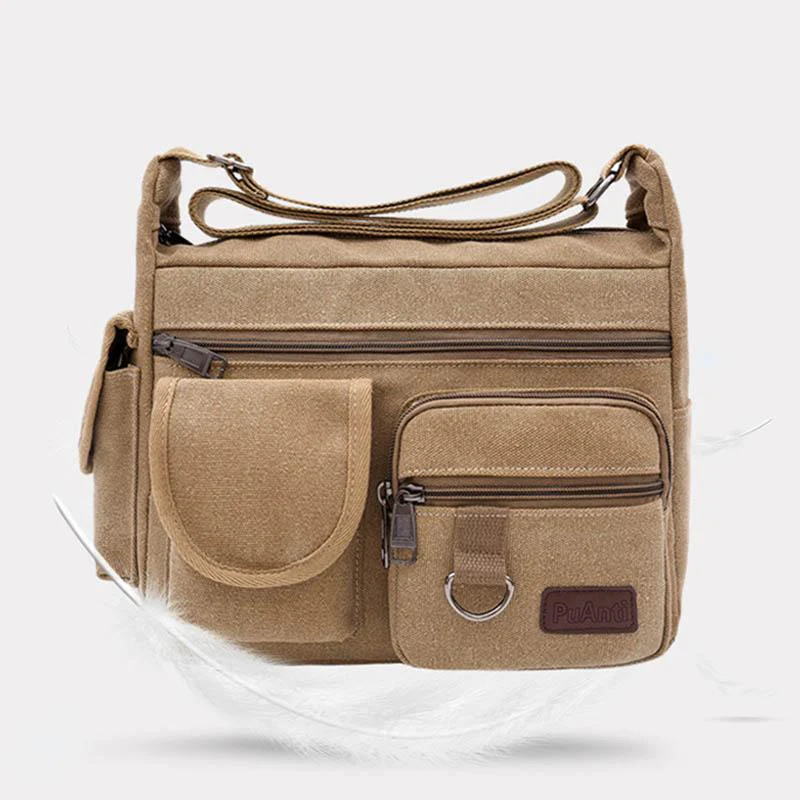 Canvas Multi-Pocket Retro Large Crossbody Bag