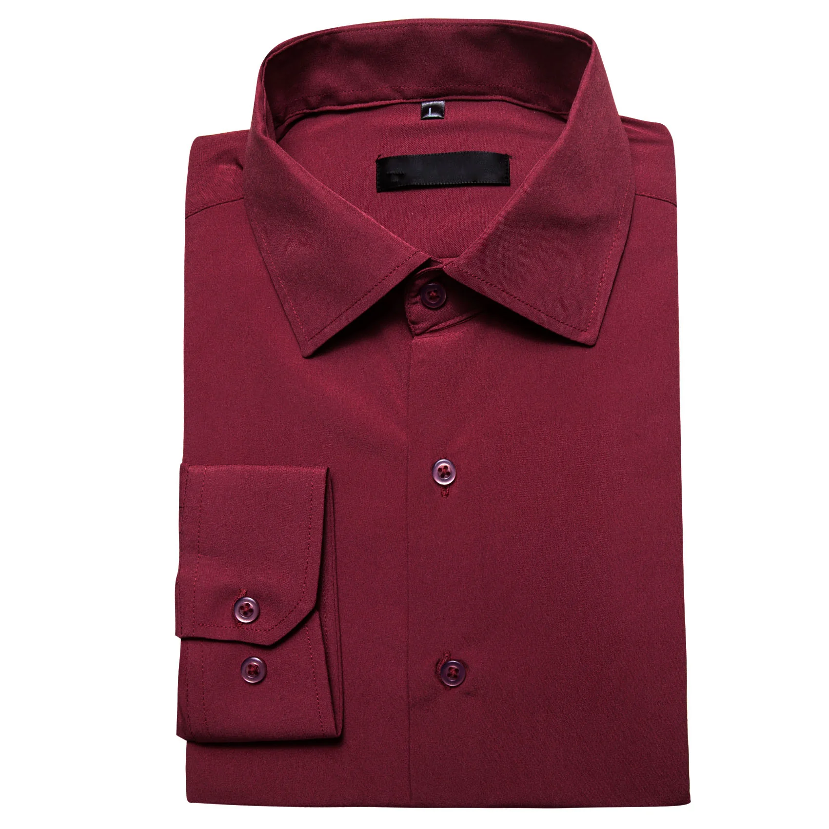 Burgundy Solid Silk Men's Long Sleeve Shirt