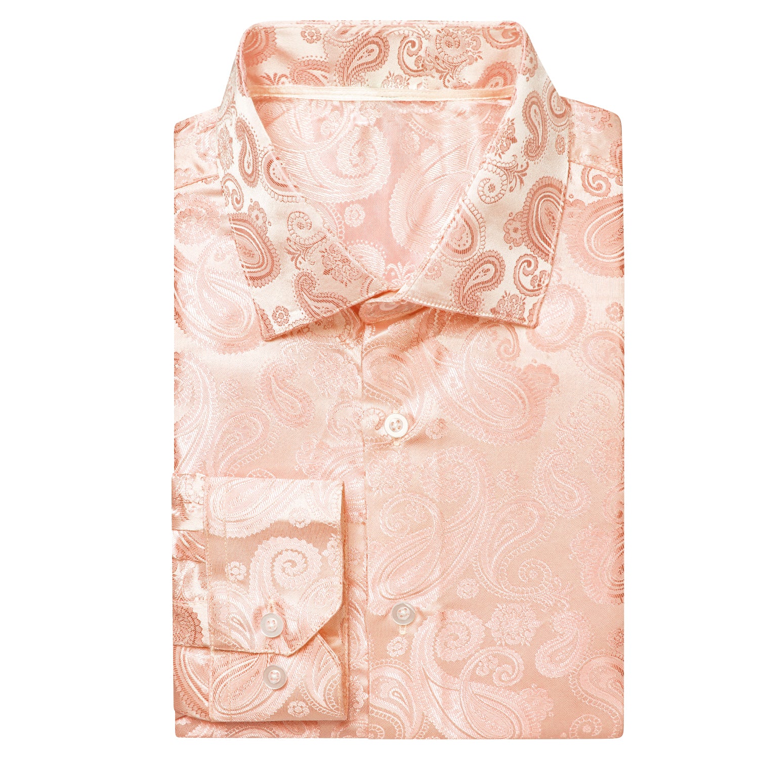 Baby Pink Paisley Silk Men's Long Sleeve Shirt