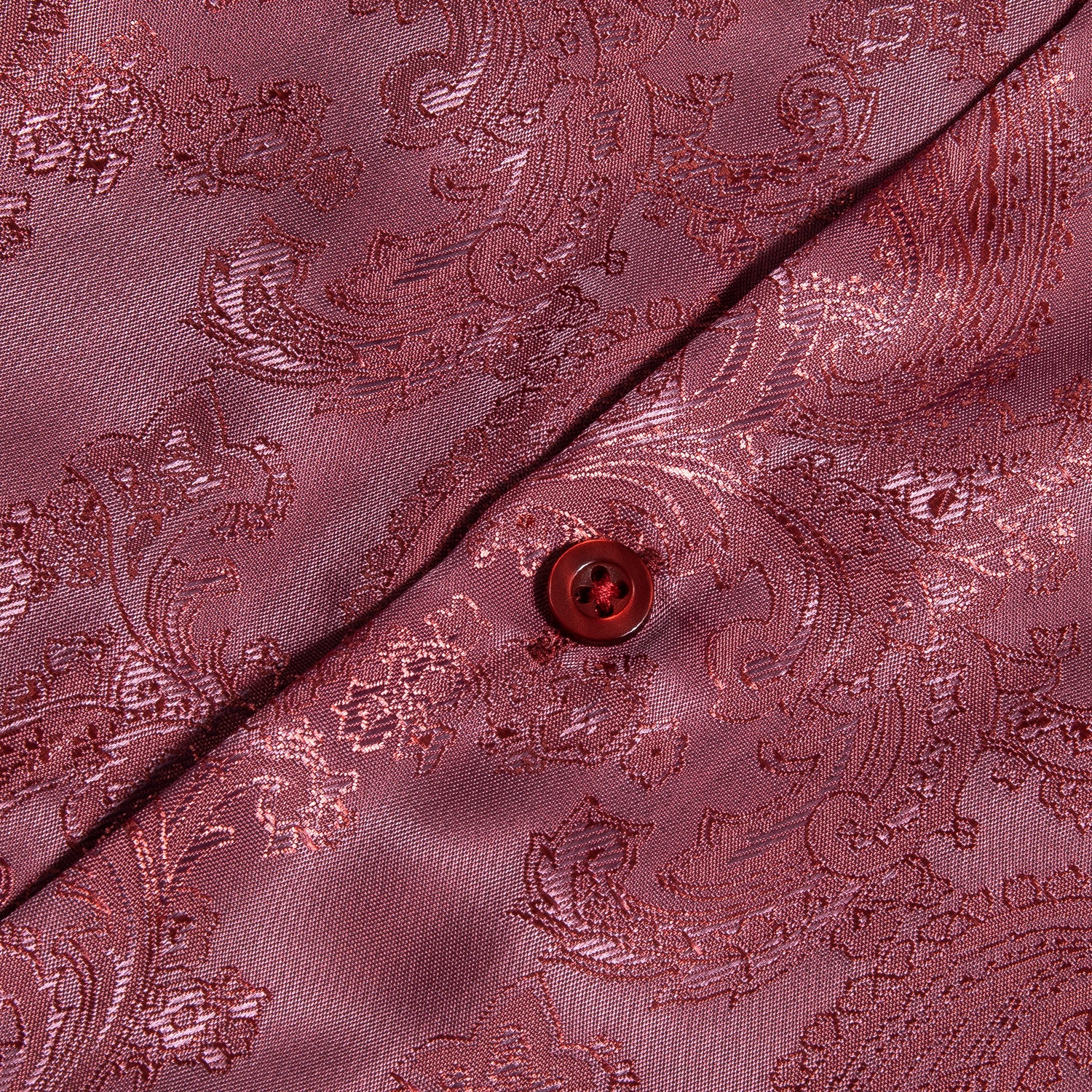 Metallic Red Paisley Pattern Silk Men's Long Sleeve Shirt