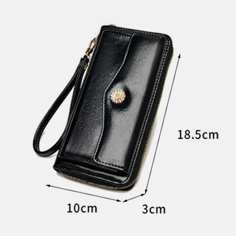 Women Leather Wallet Large Capacity Zipper Around Wristlet Bags Phone Holder