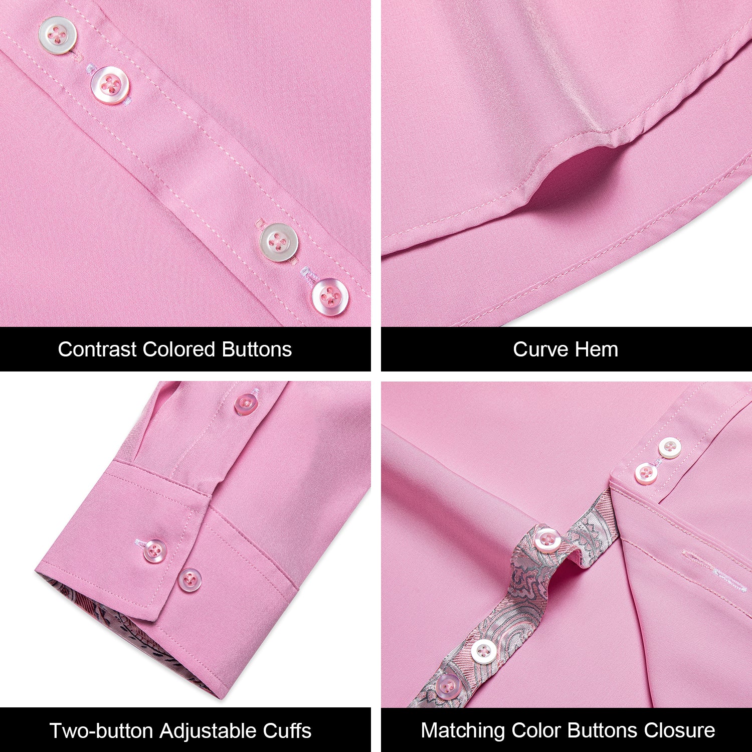 New Splicing Style Pink with Pink Paisley Edge Men's Long Sleeve Shirt