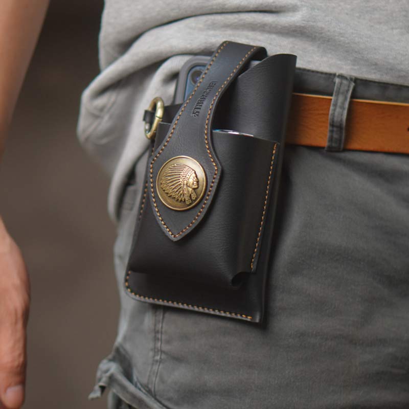 Retro Leather Phone Holster for Men Universal Case Waist Bag EDC