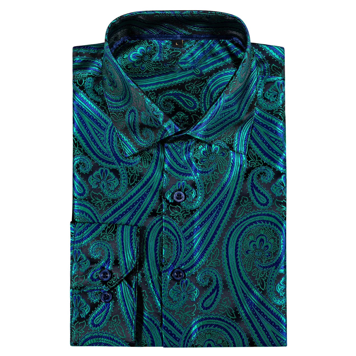 New Green Black Paisley Style Silk Men's Long Sleeve Shirt