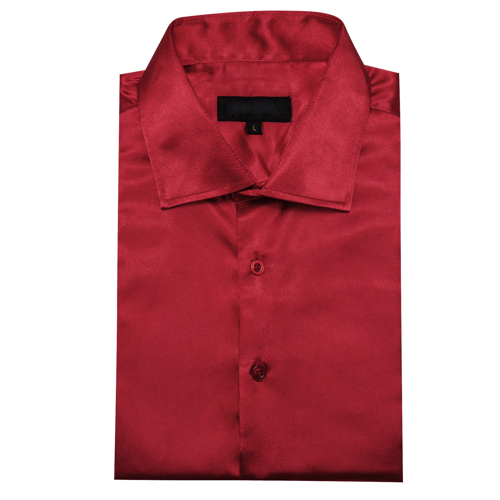 New Dark Red Solid Satin Silk Men's Long Sleeve Shirt
