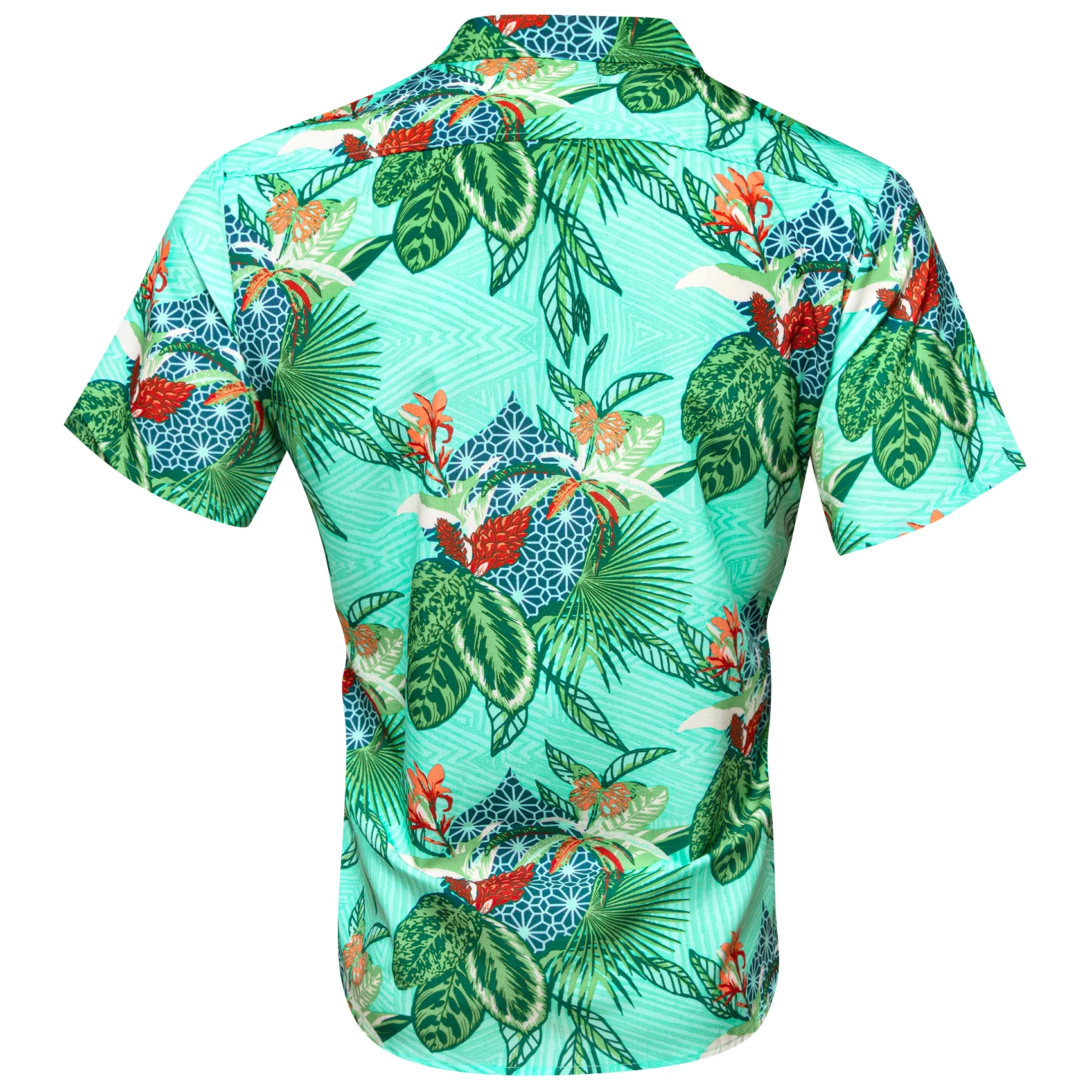 SeaFoam Green Emerald Green Leaves Novelty Men's Short Sleeve Summer Shirt