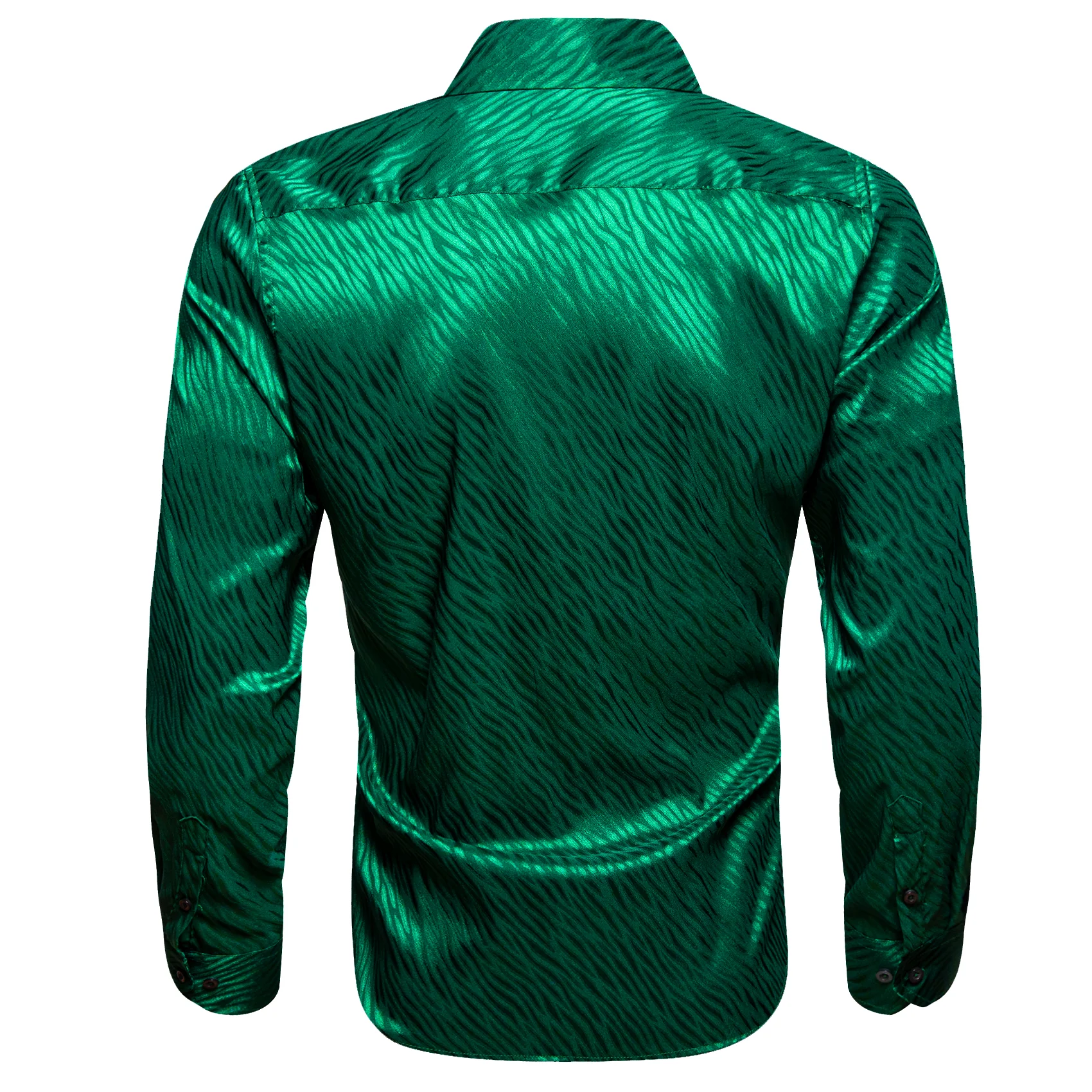 Emerald Green Novelty Silk Men Long Sleeve Shirt