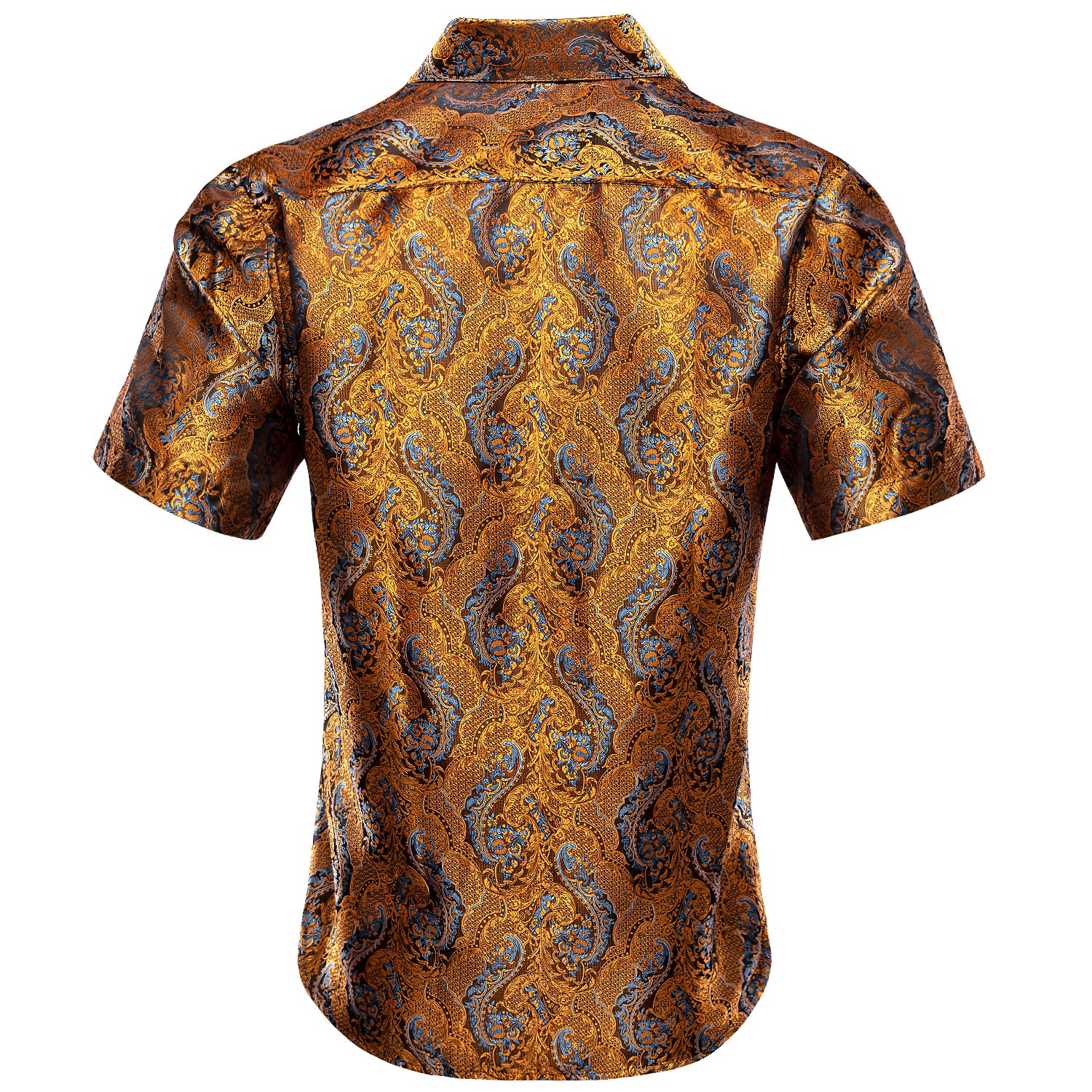 New Golden with Blue Paisley Silk Men's Short Sleeve Shirt