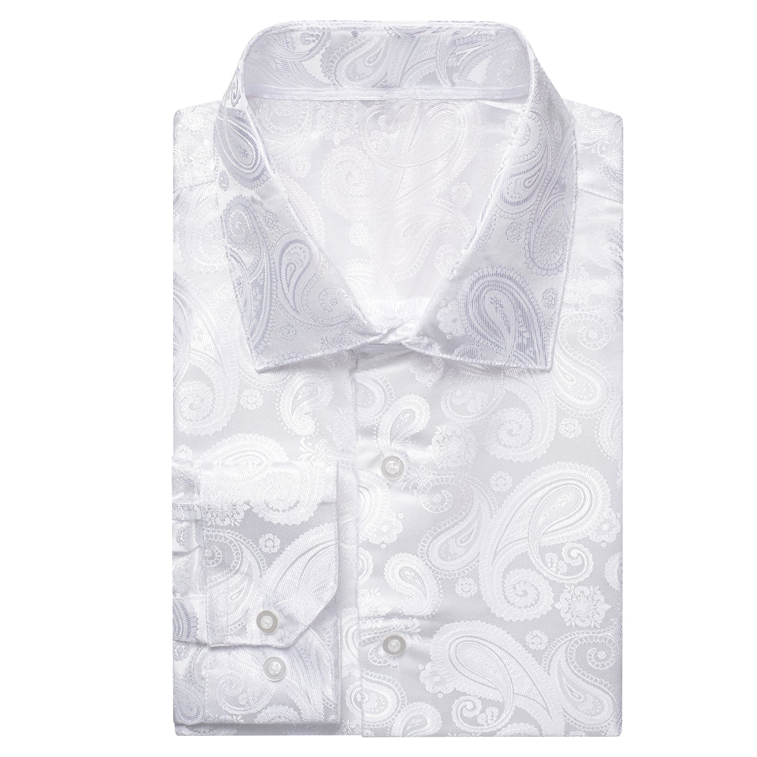 Pure White Paisley Silk Men's Long Sleeve Shirt