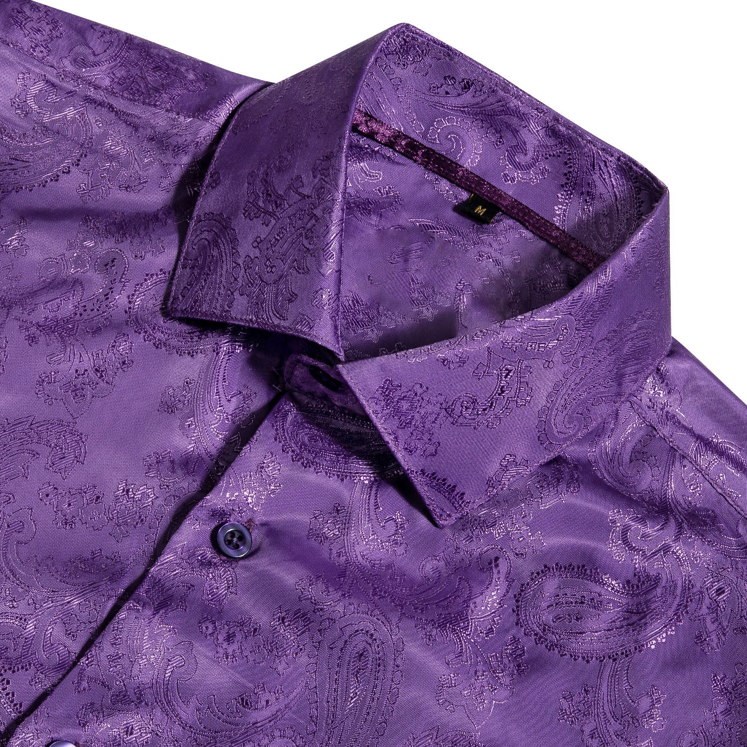 Lavender Purple Paisley Pattern Silk Men's Long Sleeve Shirt