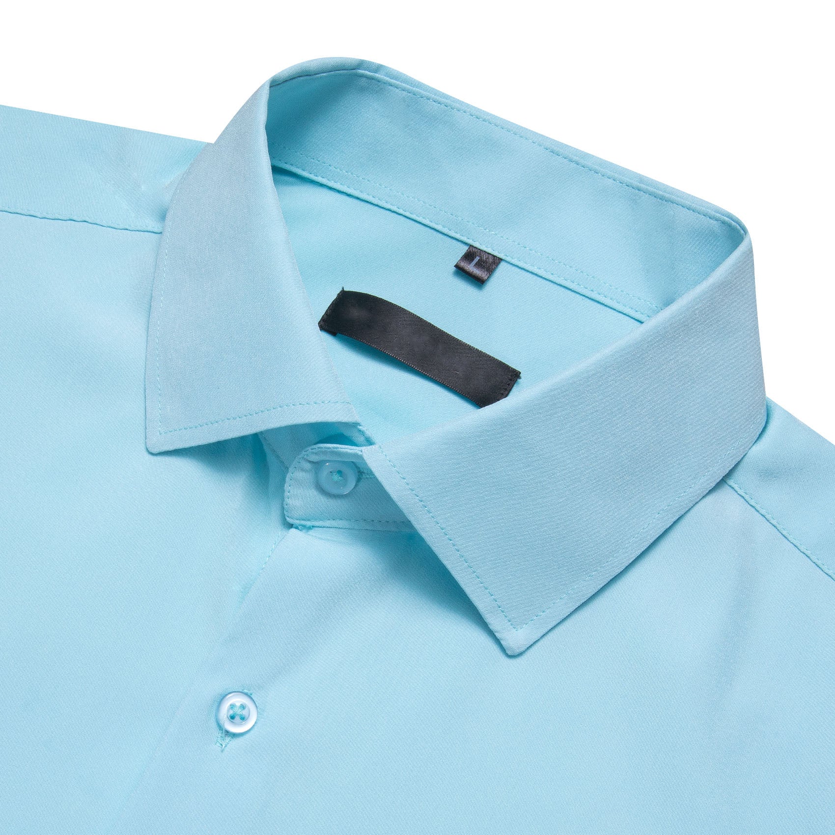 Mist Blue Solid Silk Men's Long Sleeve Shirt