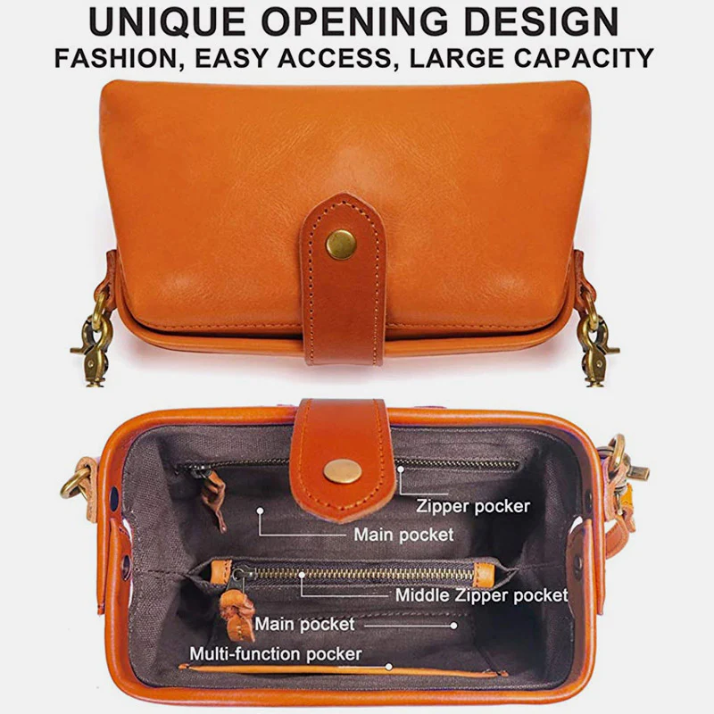 Retro Handmade Real Leather Phone Purse Handbags With Unique Opening