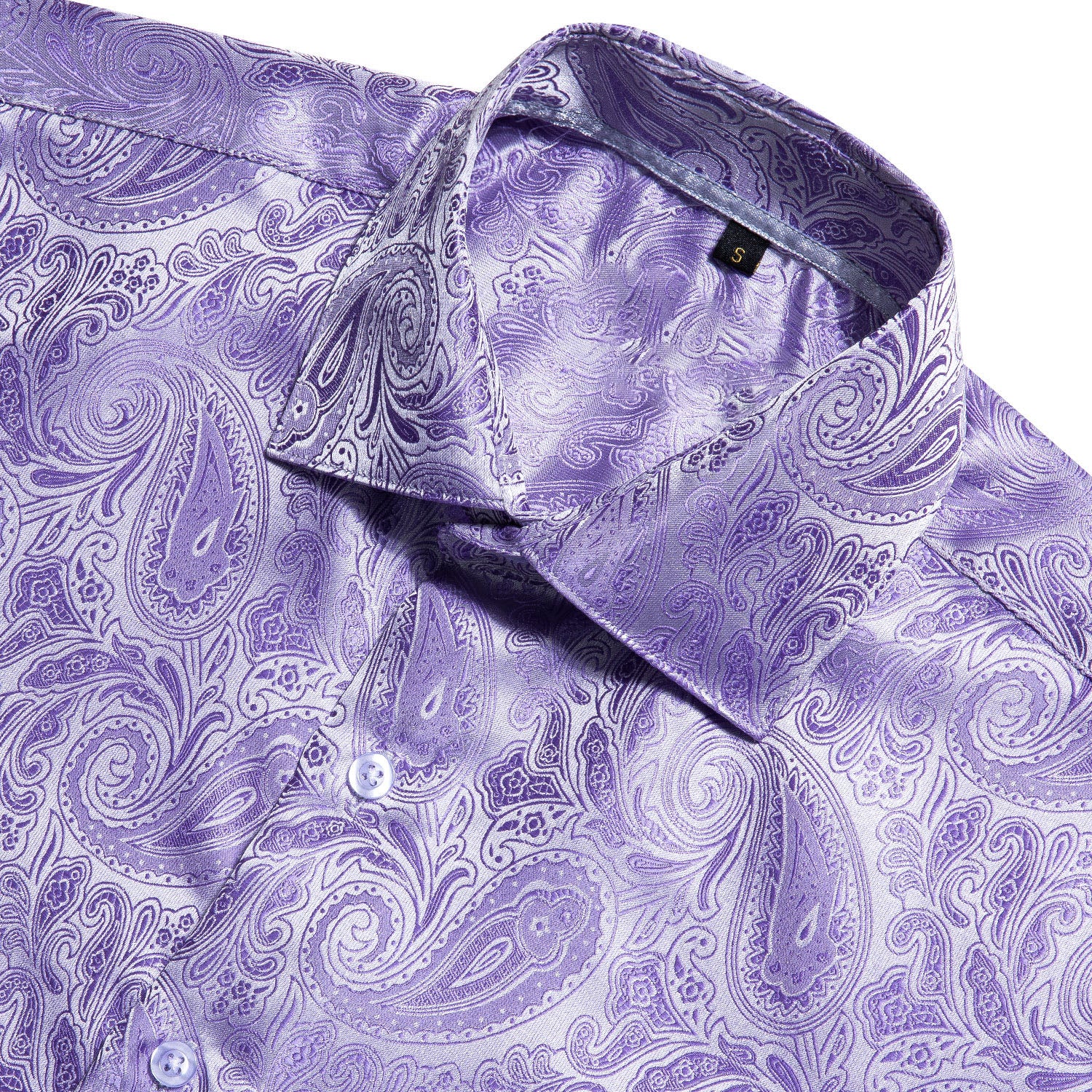 Lavender Purple Paisley Silk Men's Short Sleeve Shirt