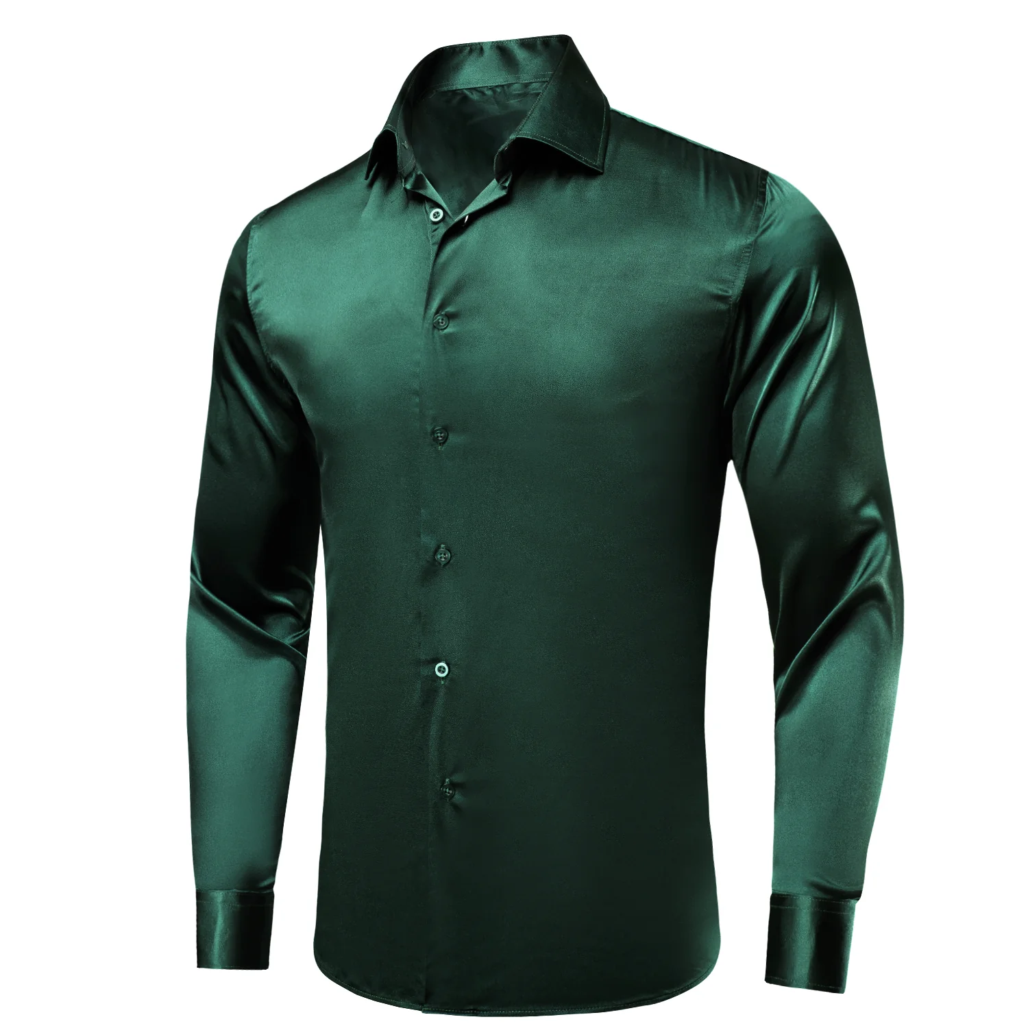 Emerald Green Solid Satin Men's Long Sleeve Shirt