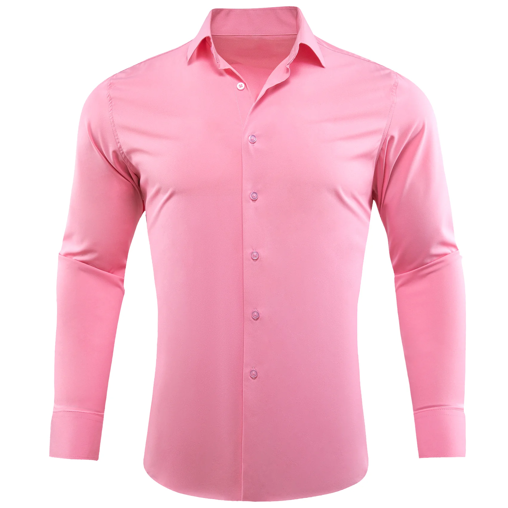 Petal Pink Solid Silk Men's Long Sleeve Shirt