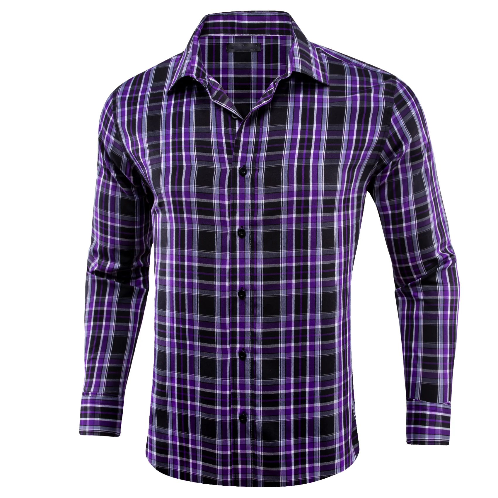 Purple Black Plaid Men's Long Sleeve Work Shirt