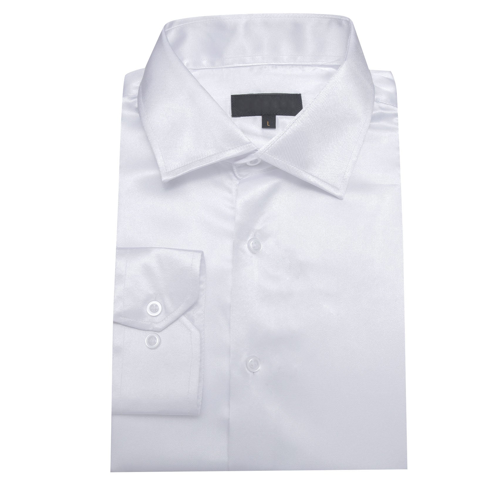 White Satin Solid Silk Men's Long Sleeve Shirt