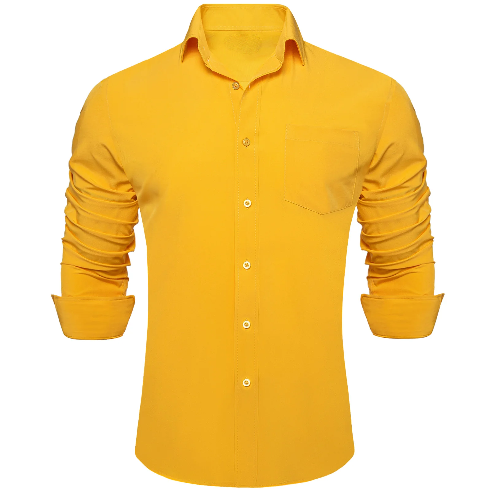 Yellow Solid Silk Men's Long Sleeve Business Shirt