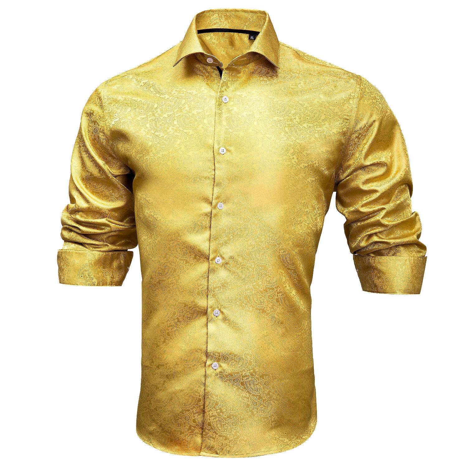 New Golden Paisley Silk Men's Long Sleeve Shirt