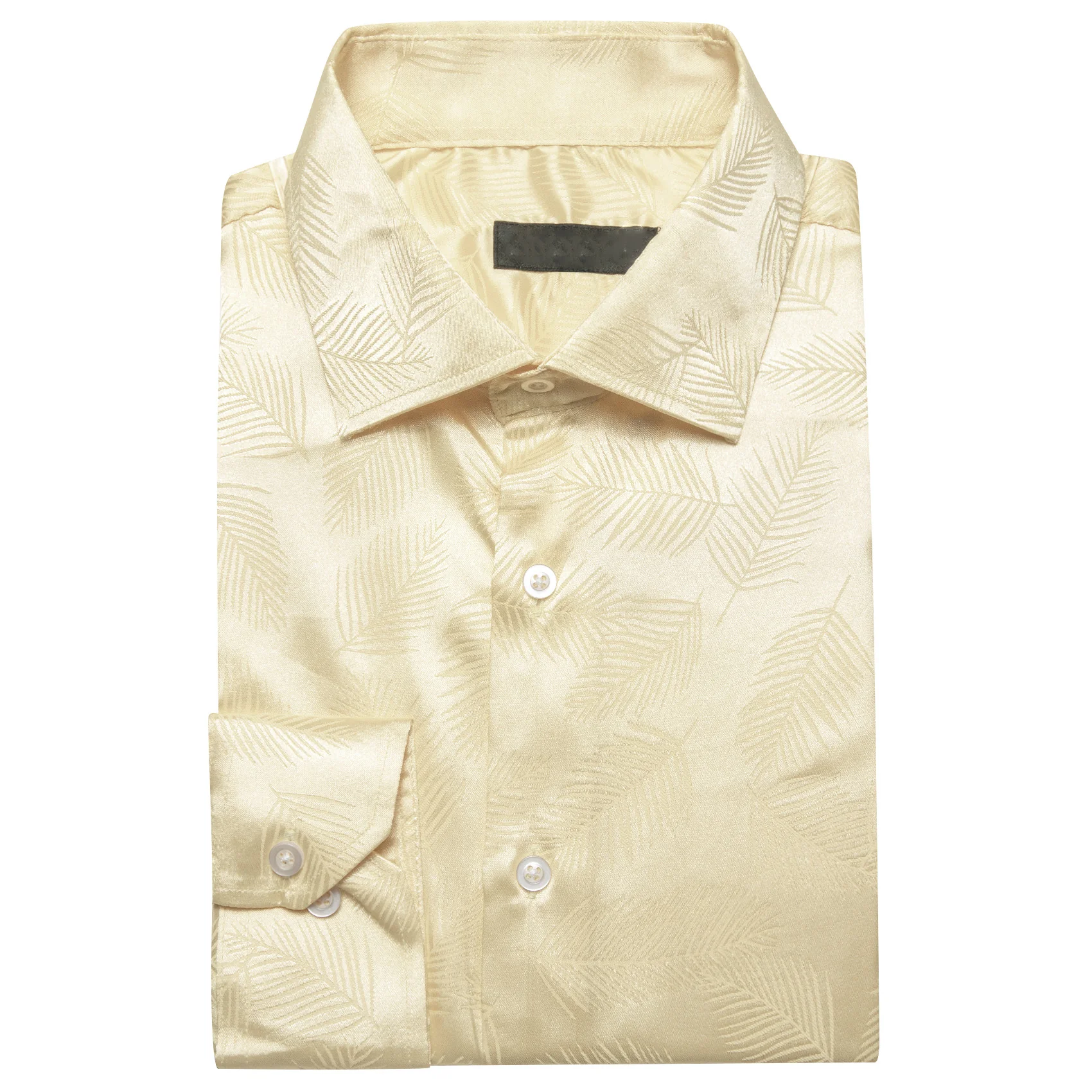 Light Yellow Floral Leaf Men's Long Sleeve Shirt