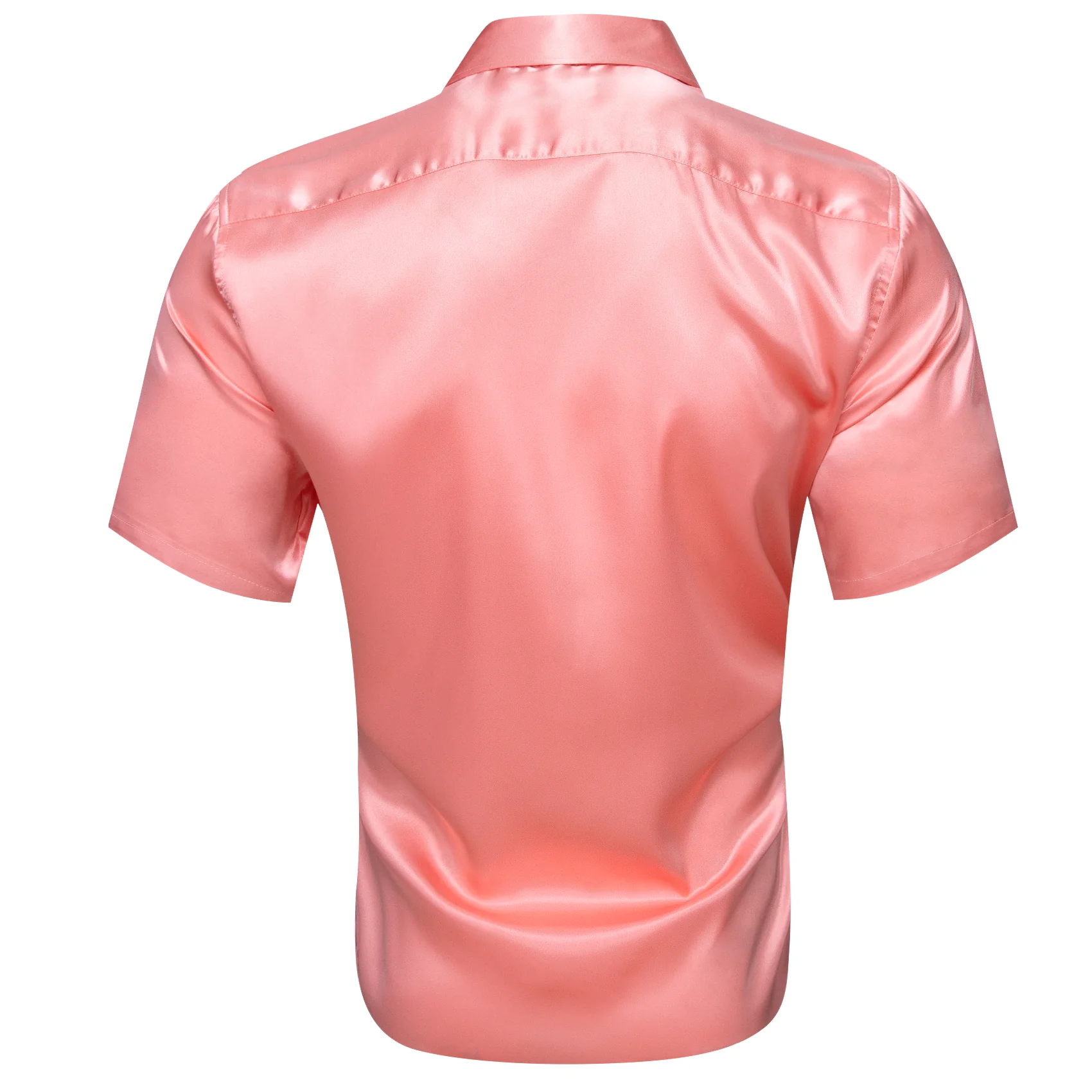 Pink Satin Solid Silk Men's Short Sleeve Shirt
