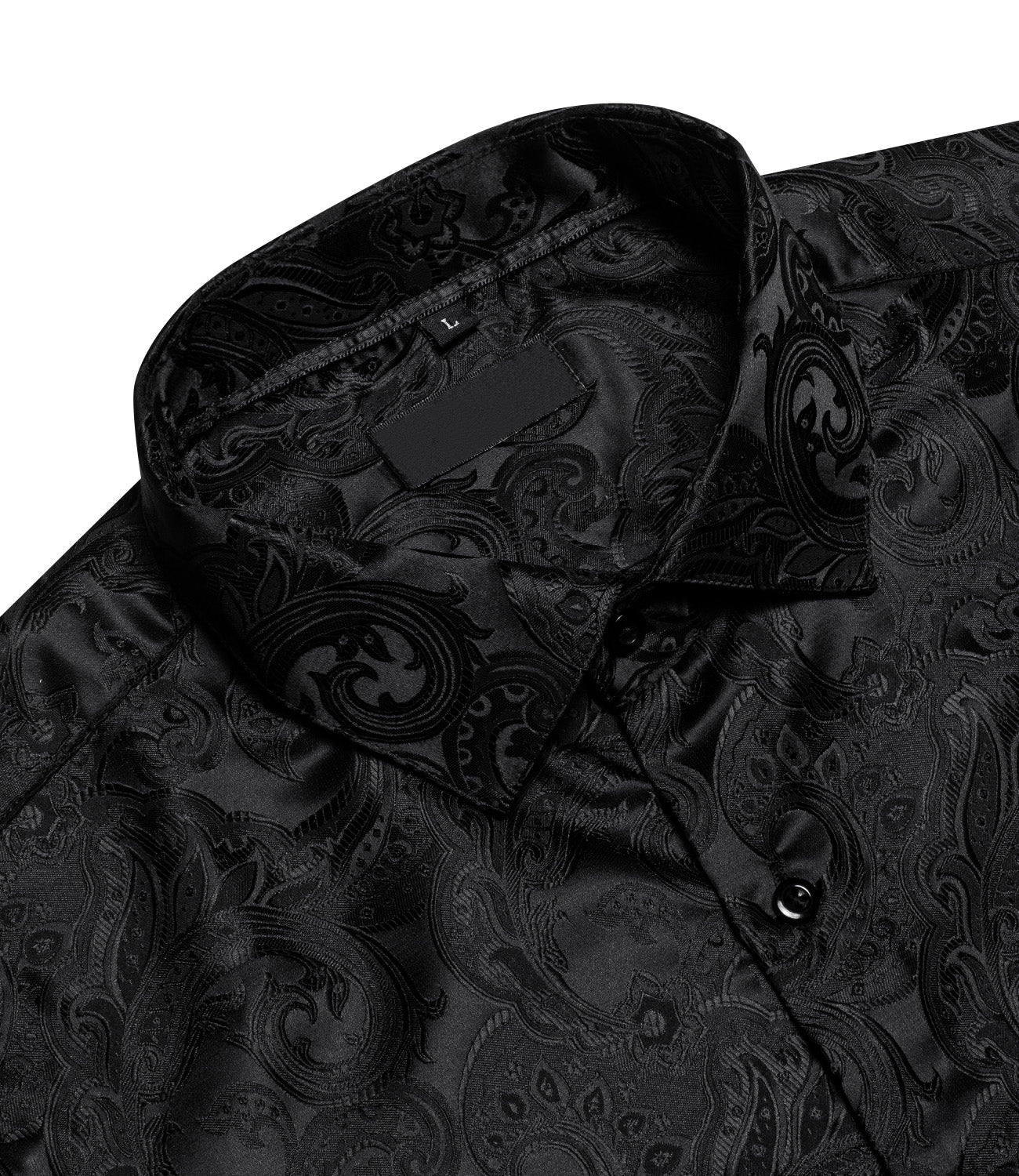 Black Floral Silk Men's Long Sleeve Shirt