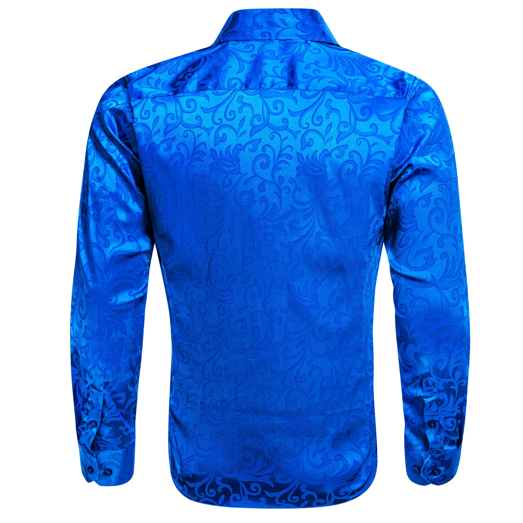 Klein Blue Floral Leaf Silk Men's Long Sleeve Shirt
