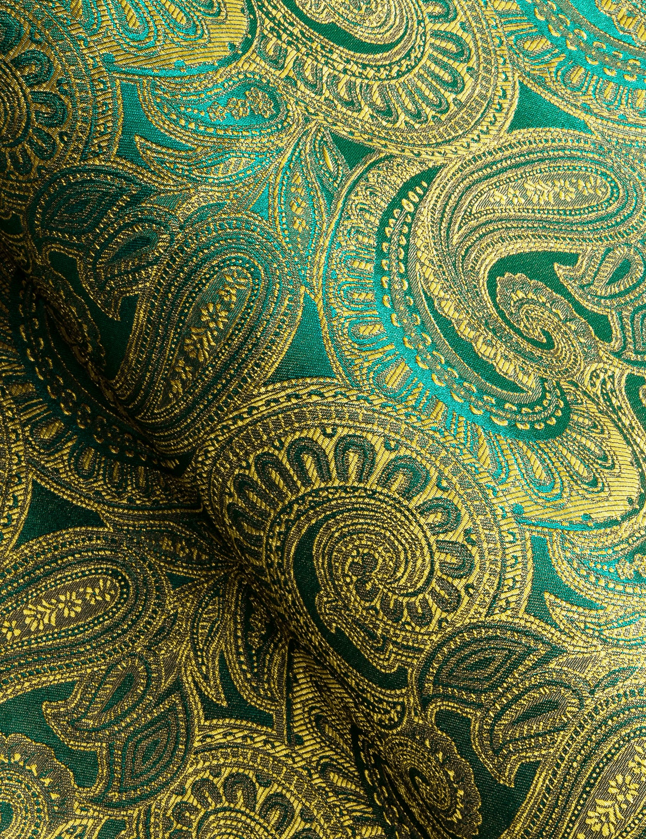Luxury Green Golden Gradient Paisley Pattern Silk Men's Long Sleeve Shirt