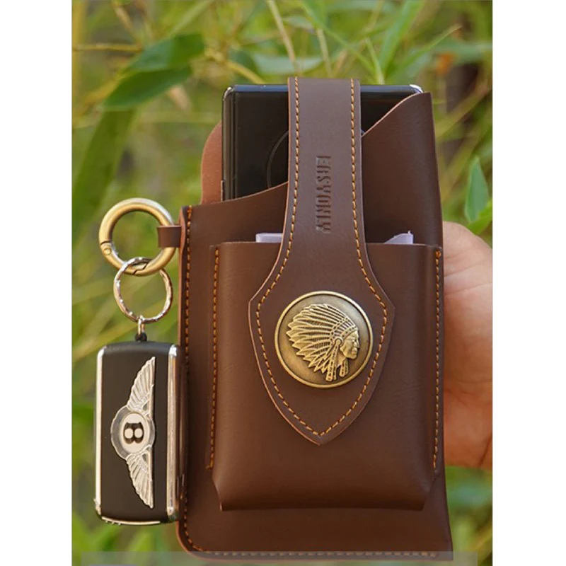 Retro Leather Phone Holster for Men Universal Case Waist Bag EDC
