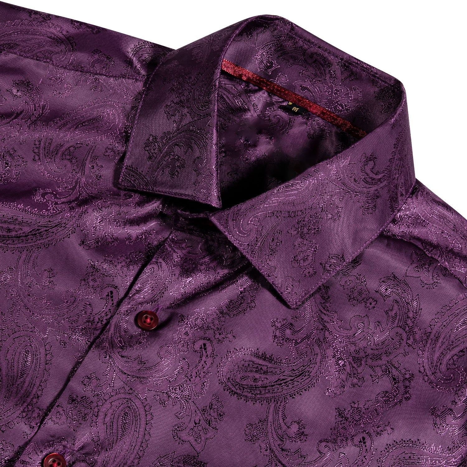 Shiny Deep Purple Paisley Pattern Silk Men's Long Sleeve Shirt