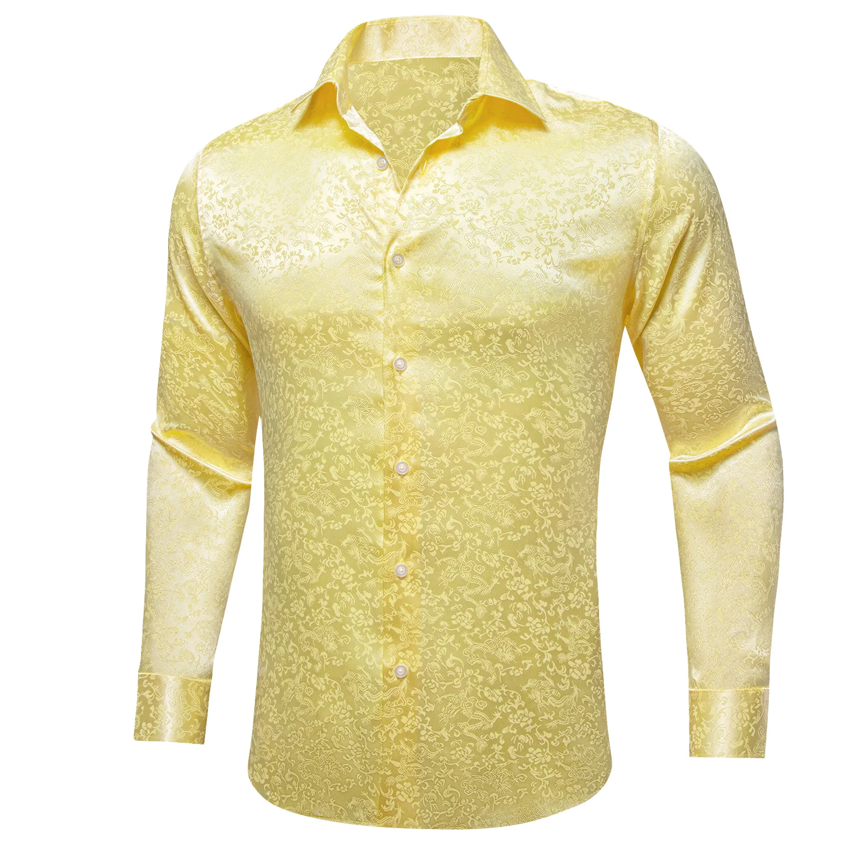 Pale Yellow Floral Men's Long Sleeve Shirt