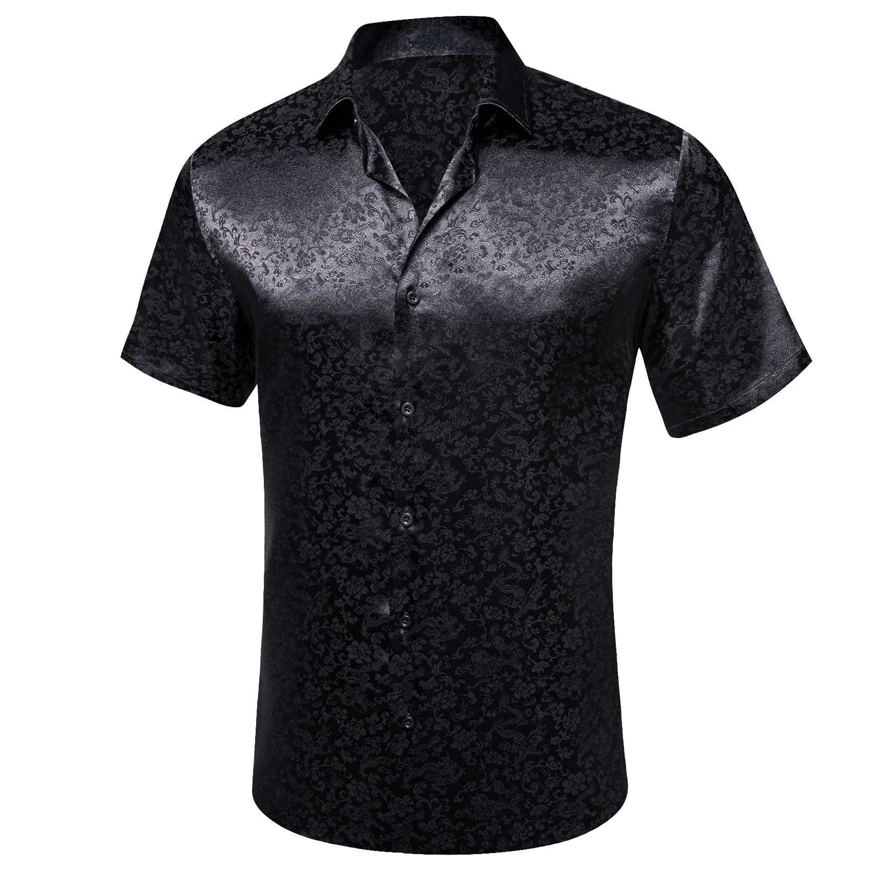 Black Floral Silk Men's Short Sleeve Shirt