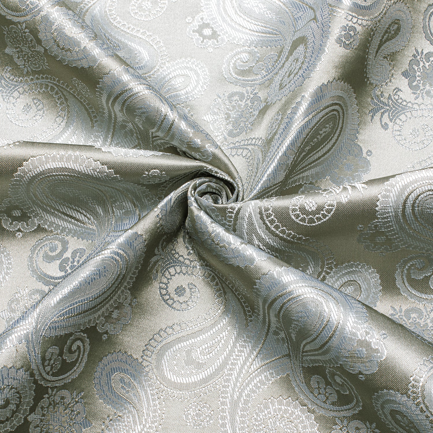 Light Sliver Olive Green Paisley Silk Men's Long Sleeve Shirt