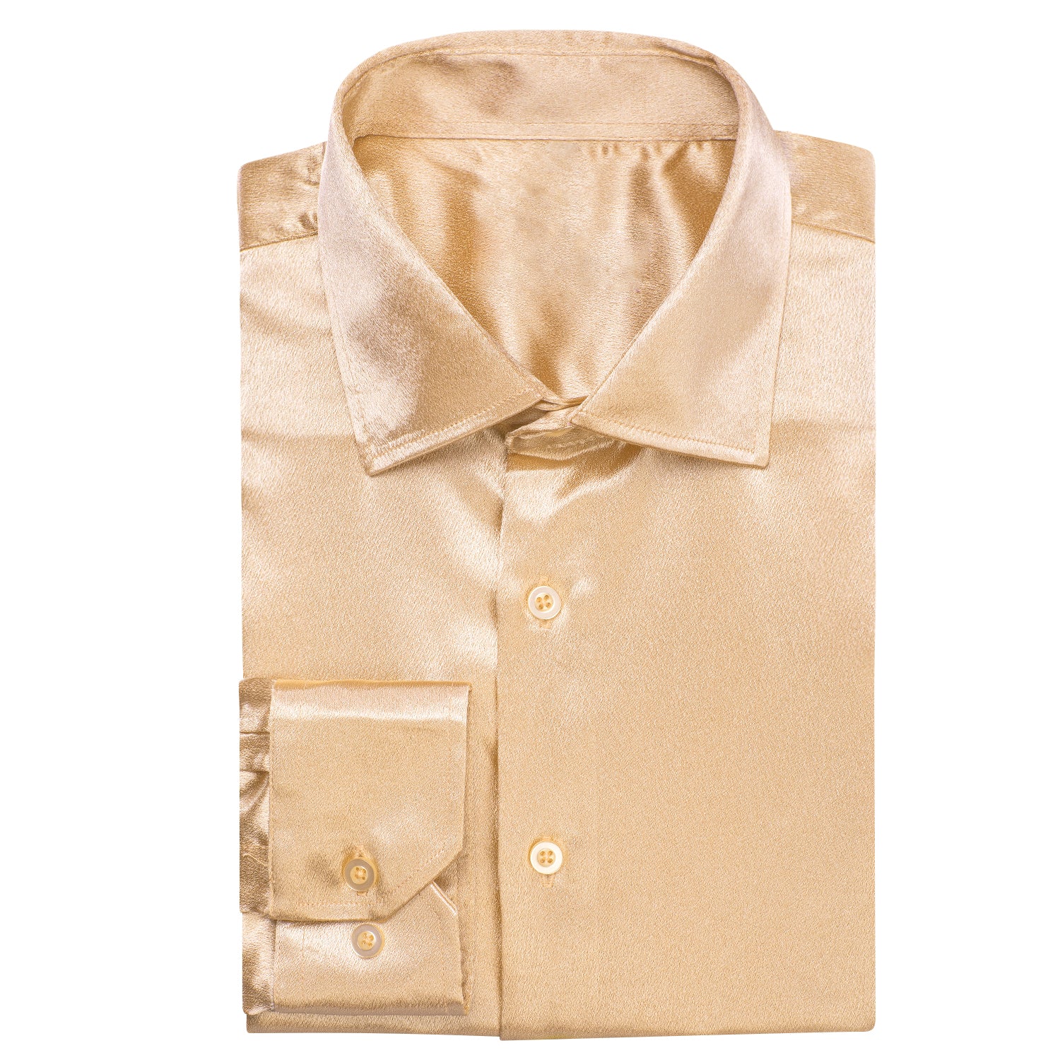 Champagne Solid Silk Men's Long Sleeve Shirt