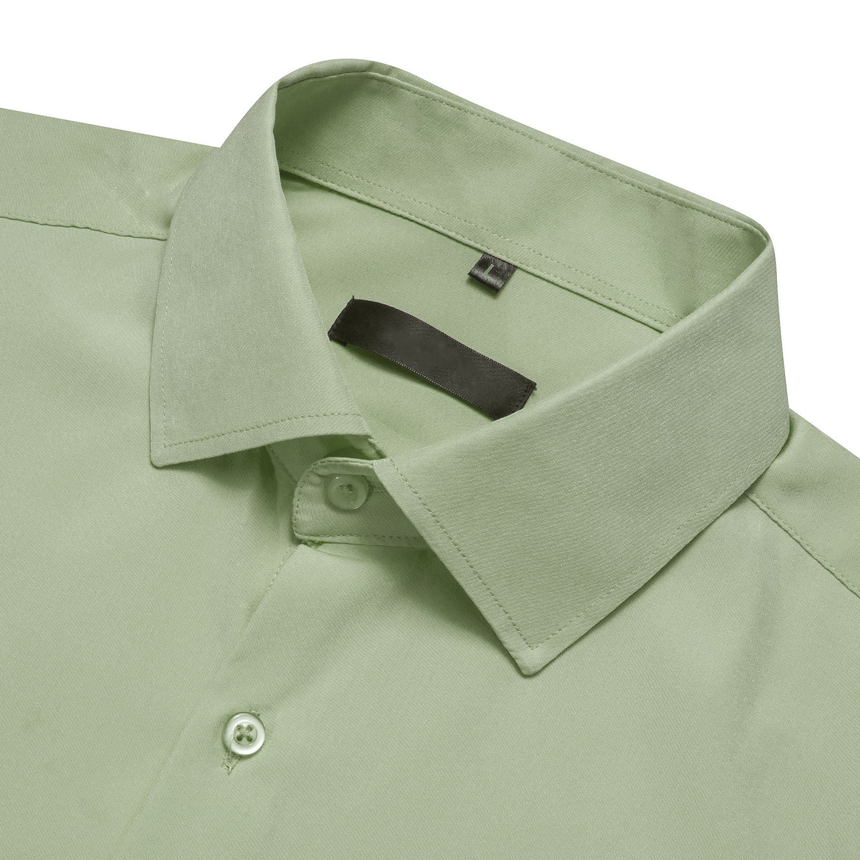 Avocado Green Solid Silk Men's Long Sleeve Shirt