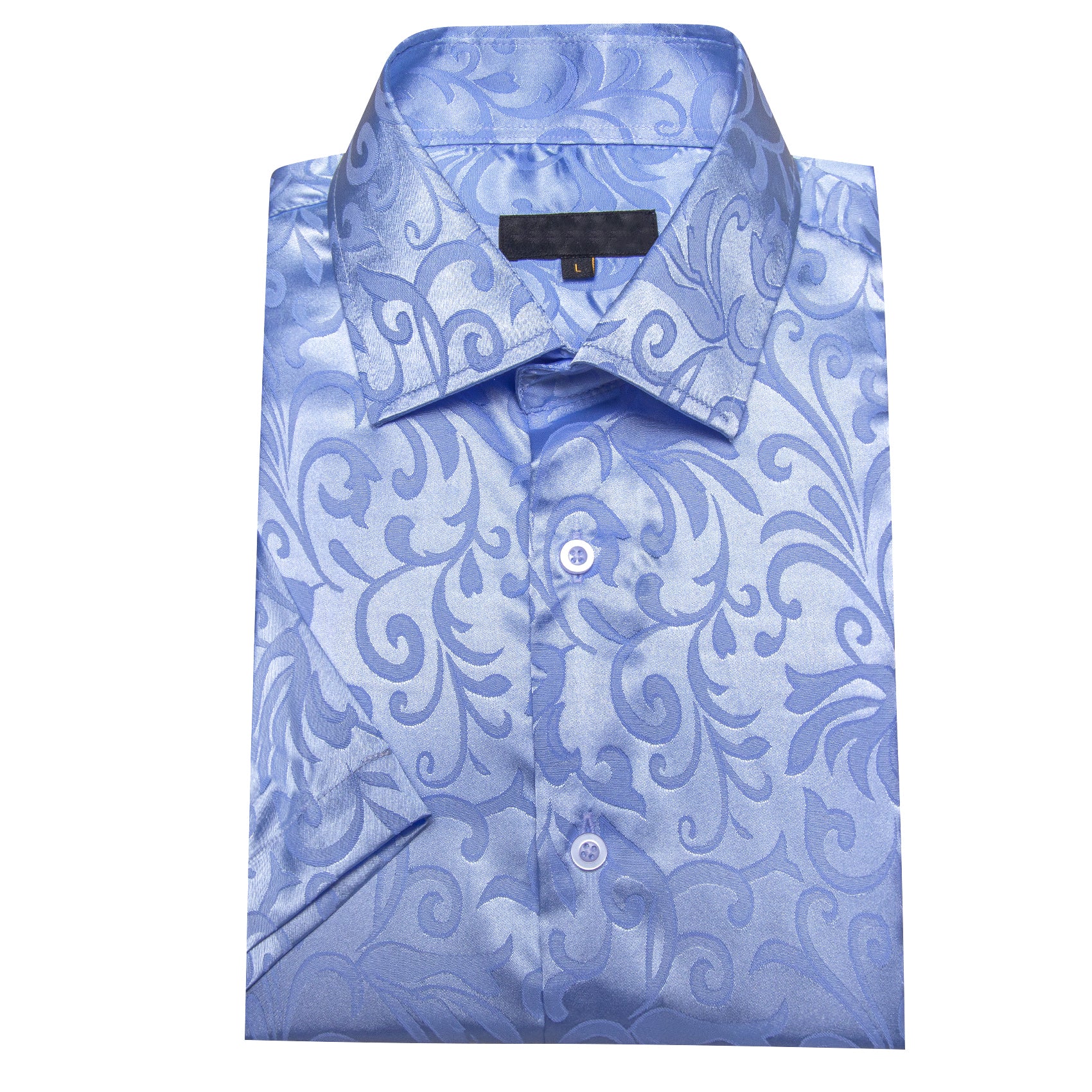 Blue Floral Silk Men Short Sleeve Shirt