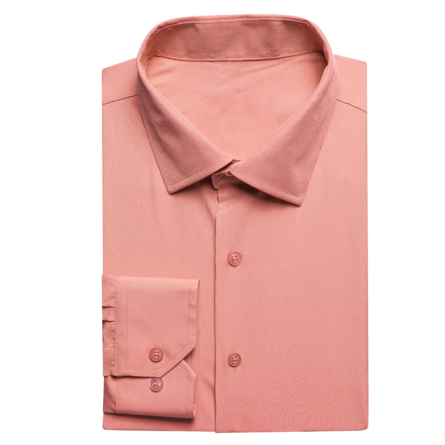 New Flesh Pink Solid Men's Long Sleeve Cotton Shirt