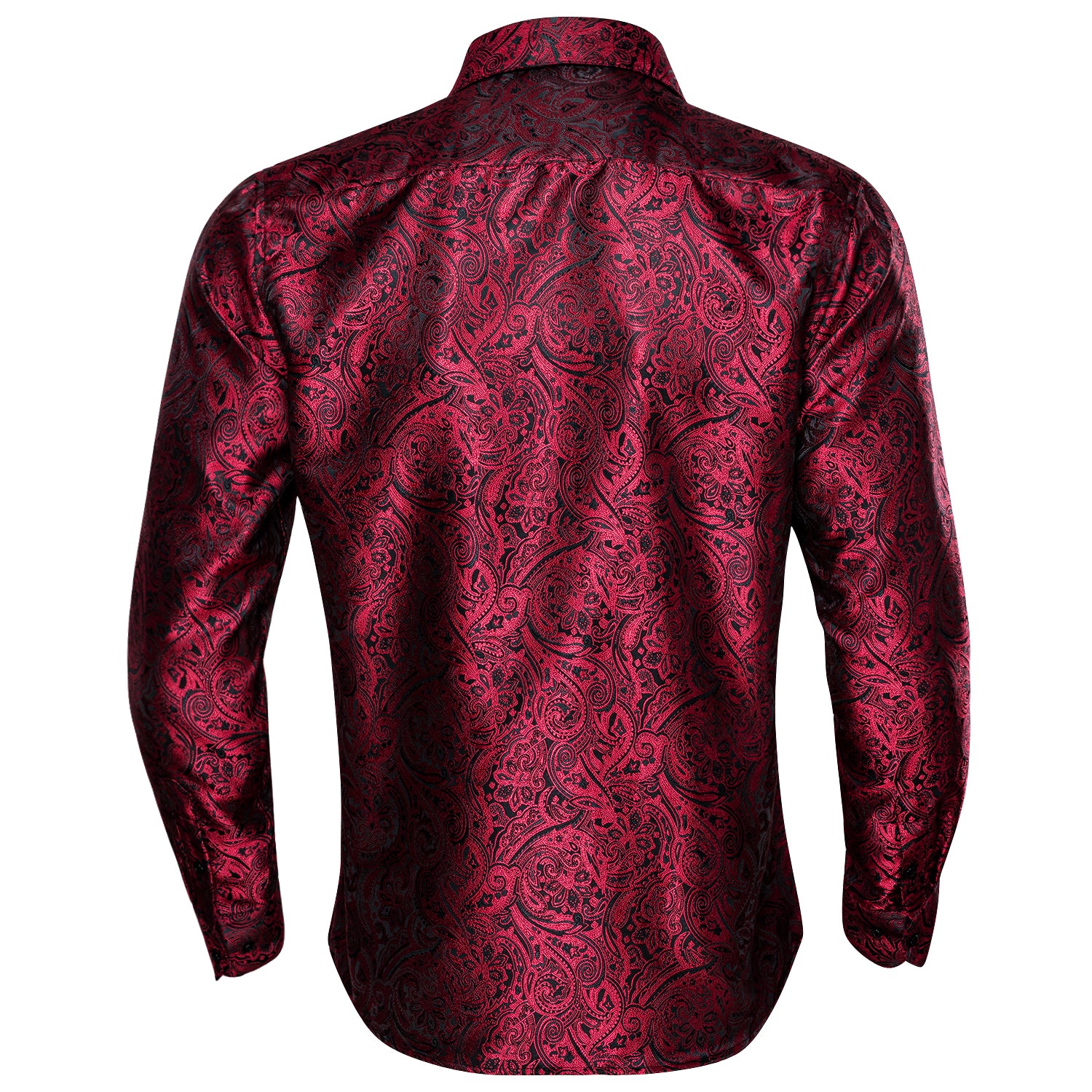 Red Black Paisley Silk Men's Long Sleeve Shirt