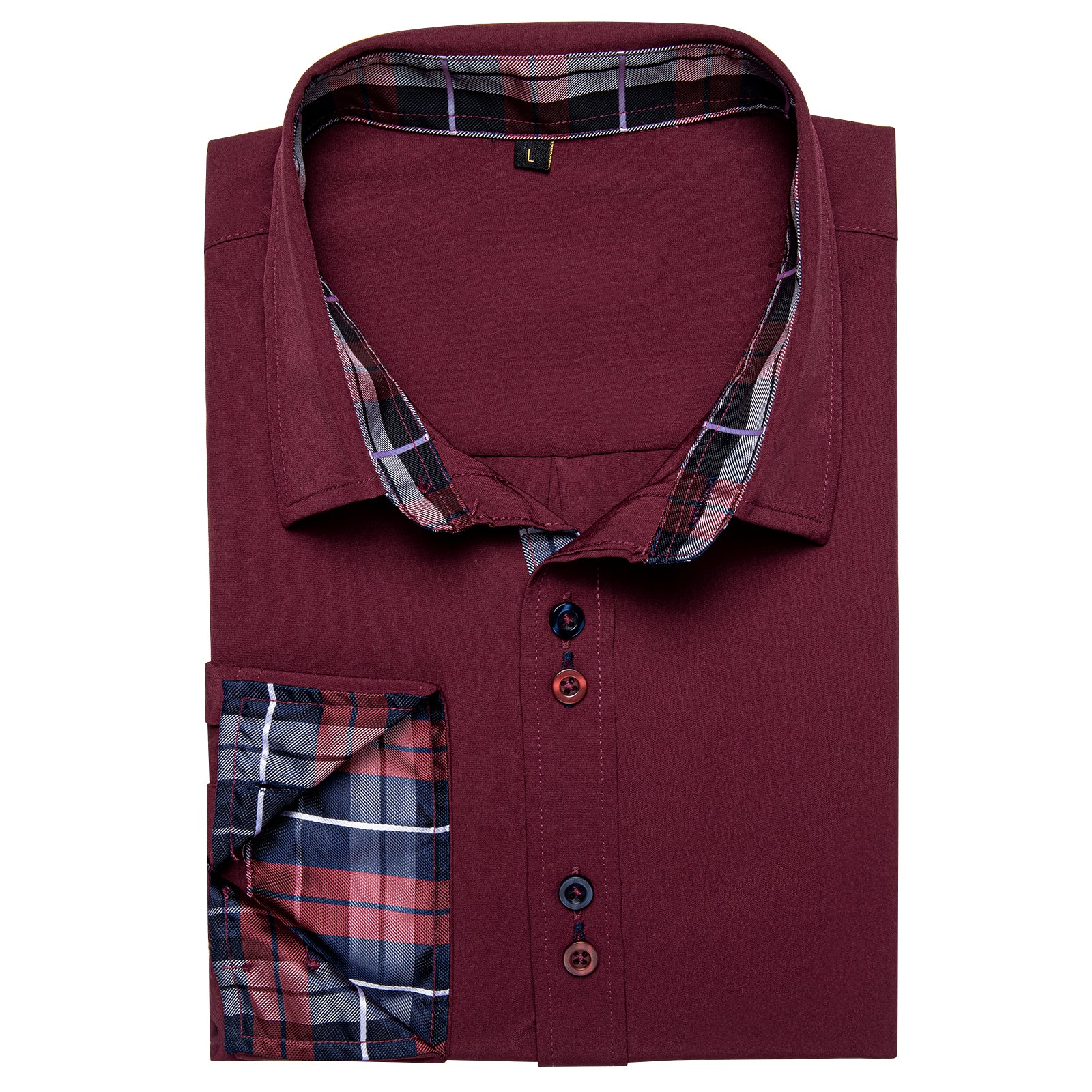 New Splicing Style Red with Blue Plaid Edge Men's Long Sleeve Shirt