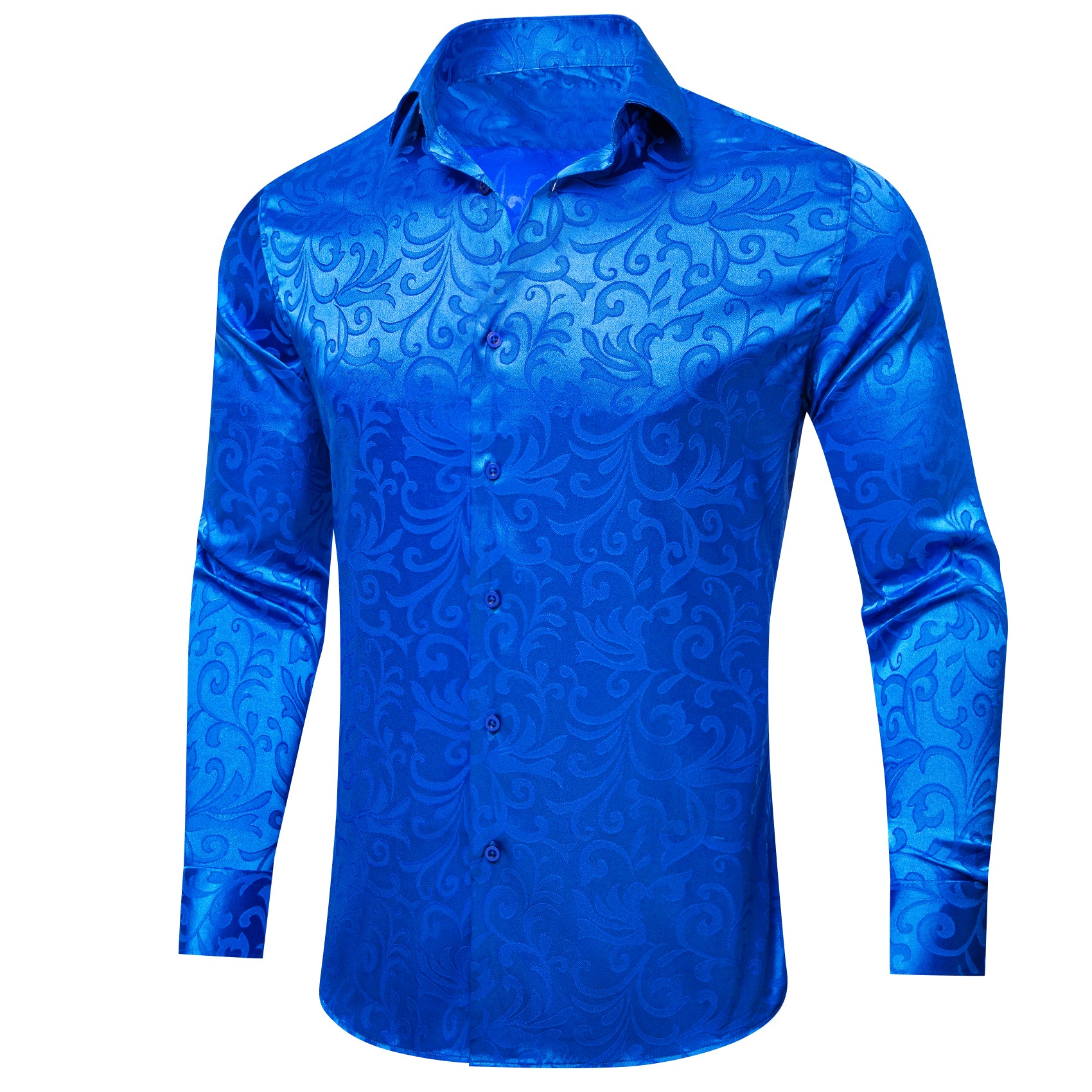 Klein Blue Floral Leaf Silk Men's Long Sleeve Shirt