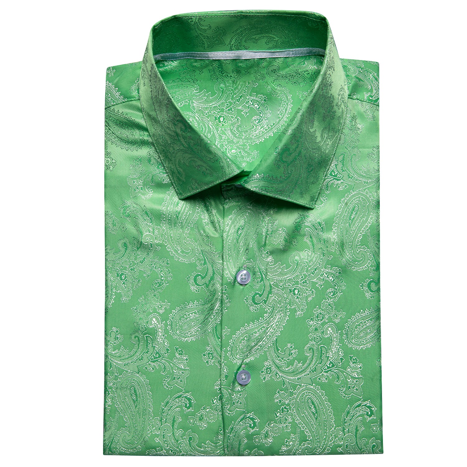 New Fluorescent Green Paisley Silk Men's Short Sleeve Shirt