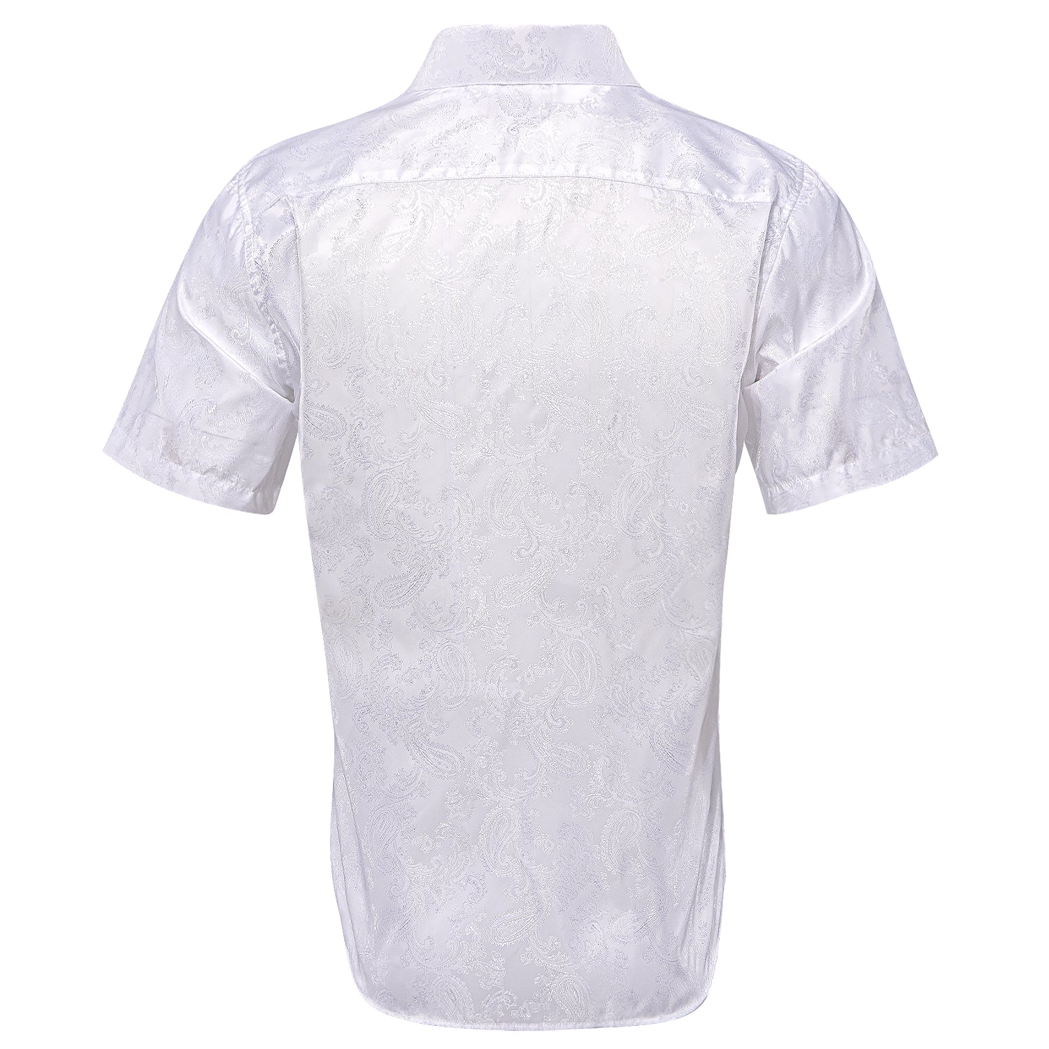 New Pure White Paisley Silk Men's Short Sleeve Shirt
