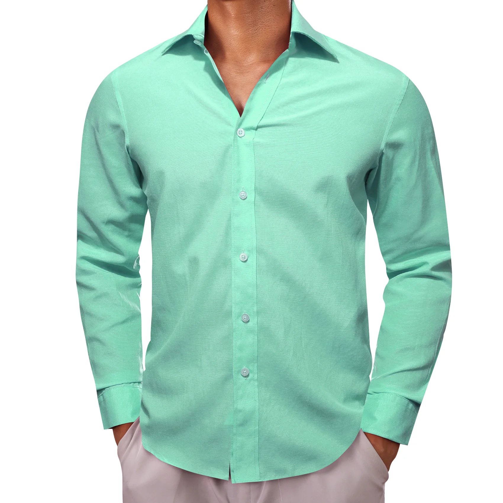 Mint Green Solid Men's Long Sleeve Casual Shirt