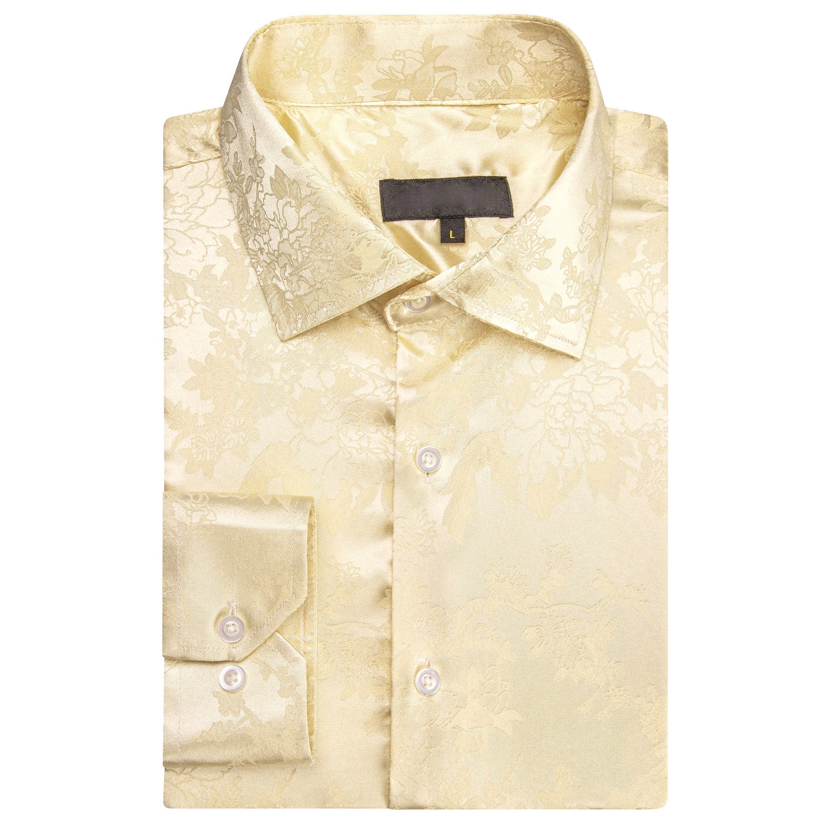 Light Yellow Floral Silk Men's Long Sleeve Shirt