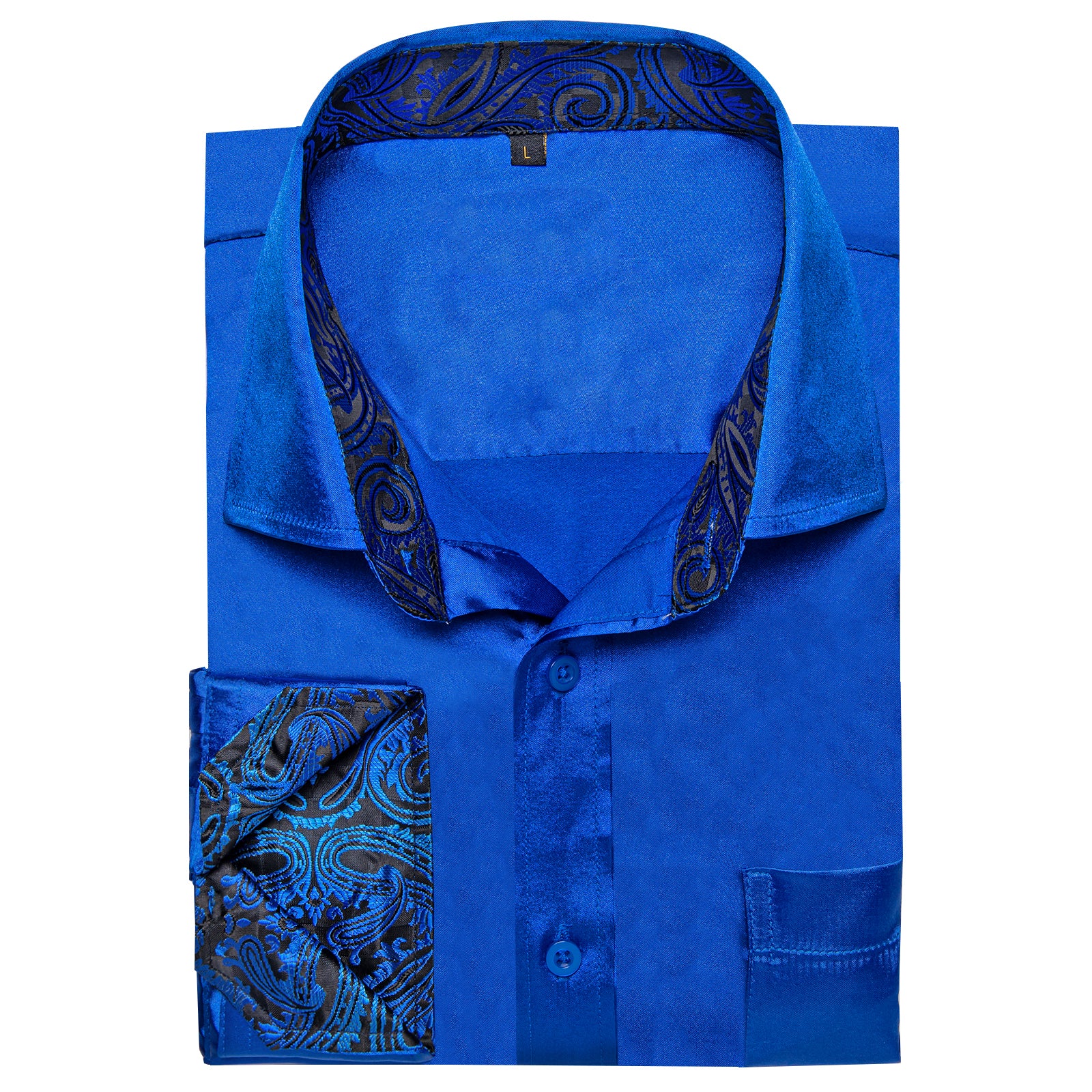 Splicing Style Royal Blue with Blue Paisley Edge Men's Solid Long Sleeve Shirt